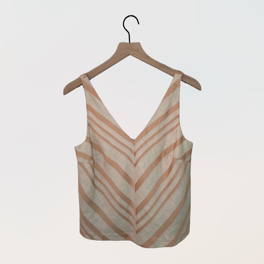 HD in Paris Sz 8 Striped Linen Blend Tank Top in Cream and Peach